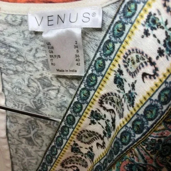 NWOT Venus White Multi Paisley Linen Blend Blouson Slv Romper - Picture 10 of 16